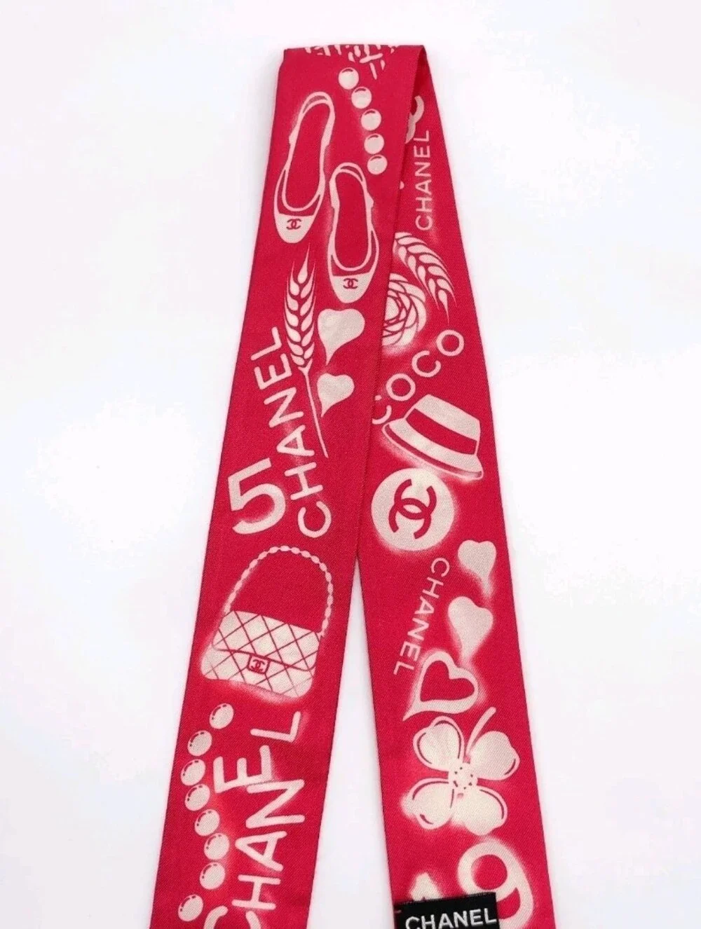 Auth Chanel Cambon Coco Silk Twilly Scarf